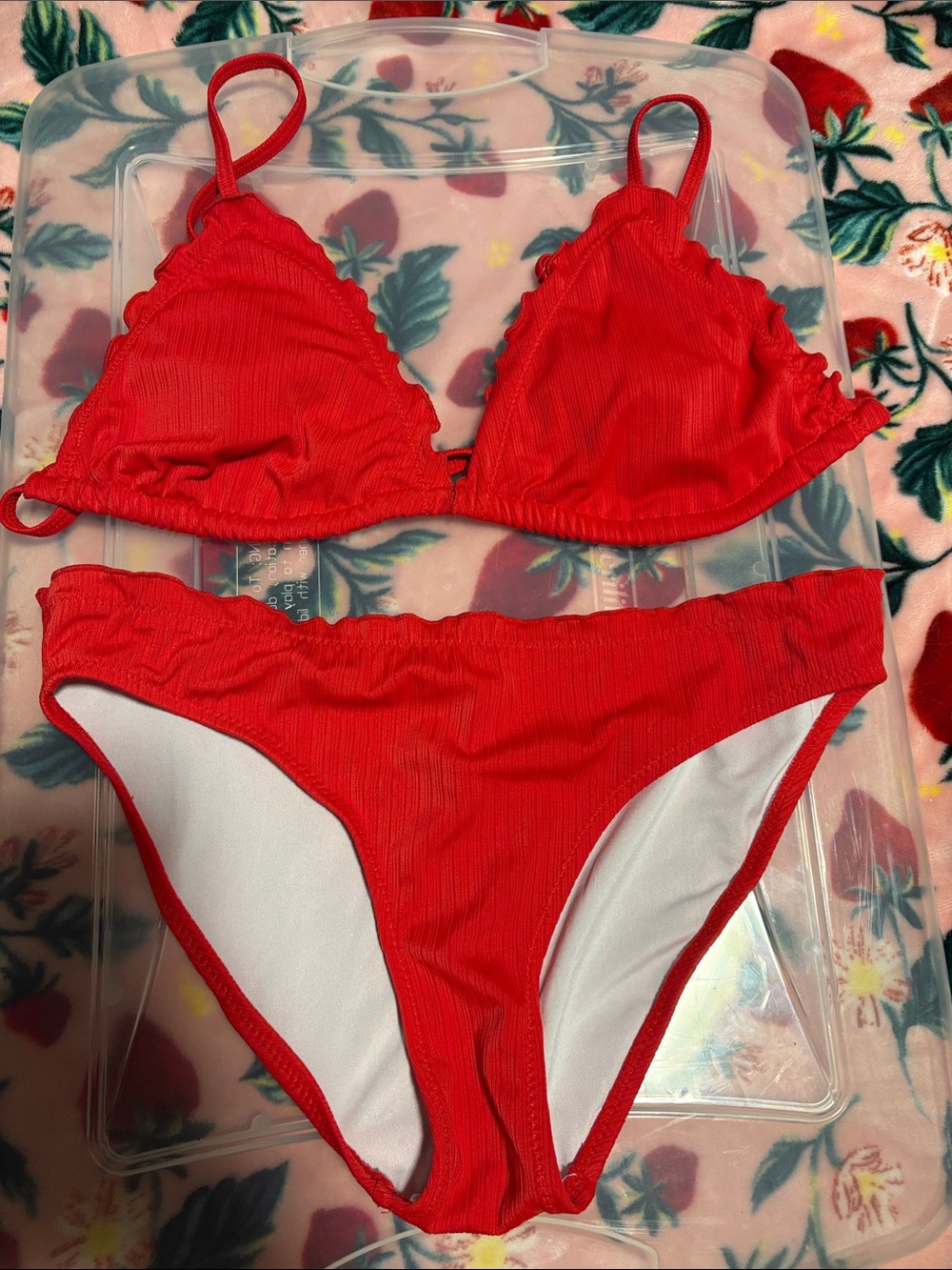 Old Navy Red Ribbed Bikini Set
